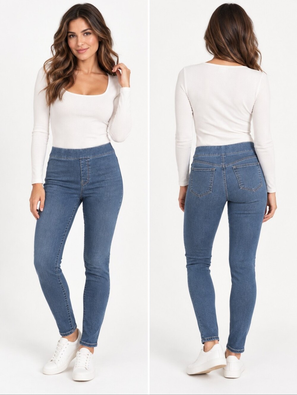 Soft Surroundings Pull On Skinny Denim Leggings Women's M Blue Stretch Jeggings